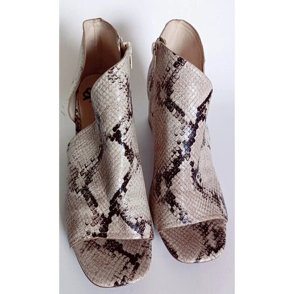 Fergalicious Volume Booties Size 10 Open Toe  Python Print Ankle Boots Open Side - Picture 2 of 11